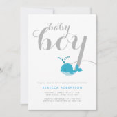 Niedliche Blauwal-Typografie-Babydusche Einladung (Vorderseite)