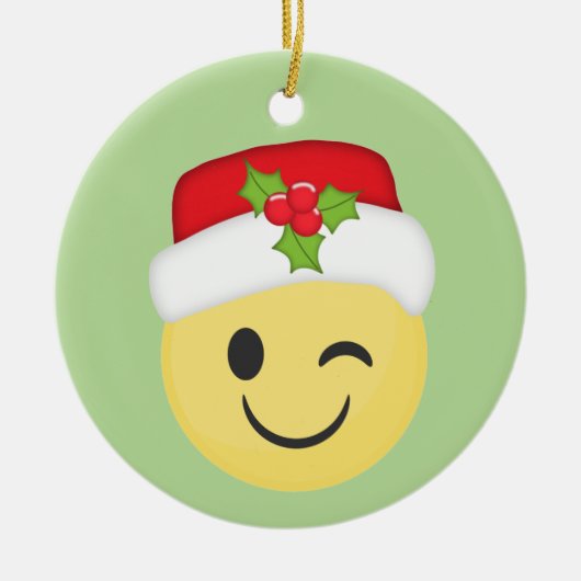 Niedliche blinzelnde WeihnachtenEmoji Keramik Ornament (Vorne)