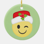 Niedliche blinzelnde WeihnachtenEmoji Keramik Ornament (Hinten)