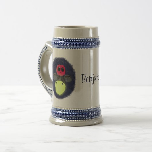 Niedliche Blitzfehler-Firefrefly-Cartoon-Abbildung Bierglas (Vorderseite Links)