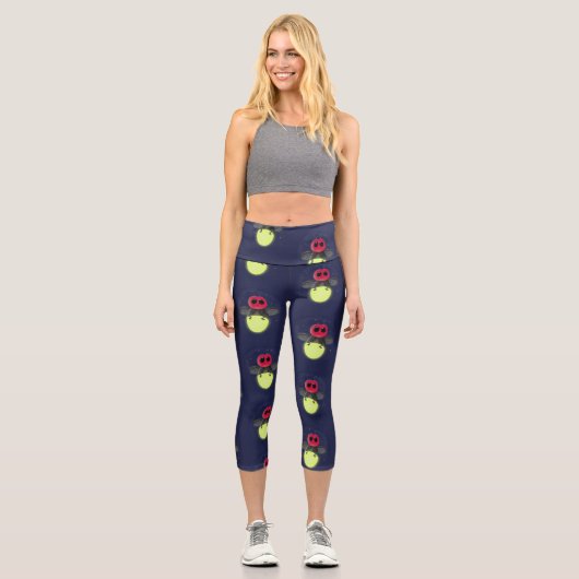 Niedliche Blitzfehler-Firefrefly-Cartoon-Abbildung Capri Leggings (Vorderseite)