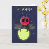 Niedliche Blitzfehler-Firefrefly-Cartoon-Abbildung Karte (Gelbe Blume)