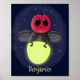 Niedliche Blitzfehler-Firefrefly-Cartoon-Abbildung Poster