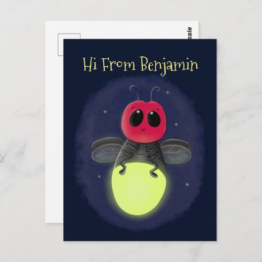 Niedliche Blitzfehler-Firefrefly-Cartoon-Abbildung Postkarte (Vorne/Hinten)