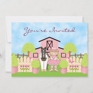 Niedliche Blond Cowgirl und Paint Horse Birthday E Einladung