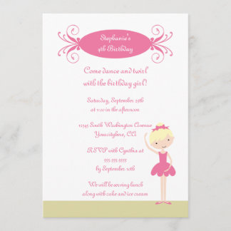 Niedliche blonde Ballerinageburtstags-Party Einladung