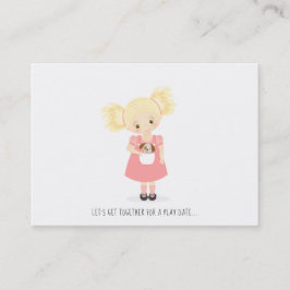 Niedliche Blonde Girl and Puppy Play Date Calling  Telefonnummerkarte