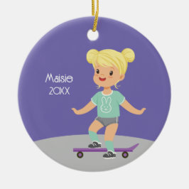 Niedliche Blonde Girl Skateboard Keramik Ornament