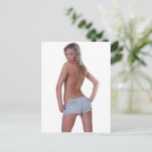 Niedliche Blonde in engen Jean-Shorts Postkarte (Stehend Vorderseite)