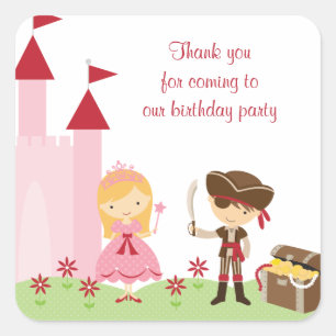 Niedliche Blonde Princess- und PIrate-Aufkleber Quadratischer Aufkleber