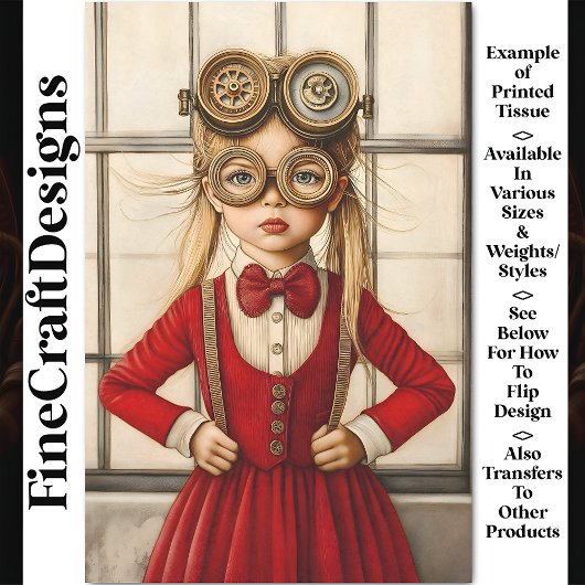 Niedliche Blonde Steampunk Girl in Red Y2 Decoupag Seidenpapier