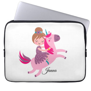 Niedliche Blondie-Hair-Girl-Reiten auf einem Einho Laptopschutzhülle