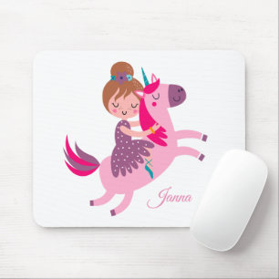 Niedliche Blondie-Hair-Girl-Reiten auf einem Einho Mousepad
