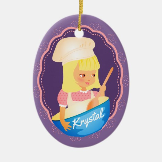 Niedliche Blondine Koch Bäcker personalisiert Weih Keramik Ornament (Vorne)