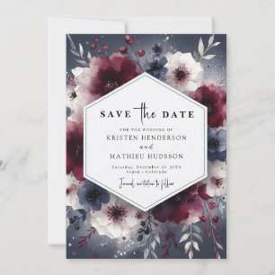 Niedliche Bloral Burgundy Wedding Save The Date