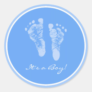 Niedliche Blue Baby Footprints von einer Kinderdus Runder Aufkleber