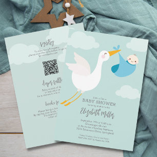 Niedliche Blue Bundle Stork Baby Dusche in einem Einladung