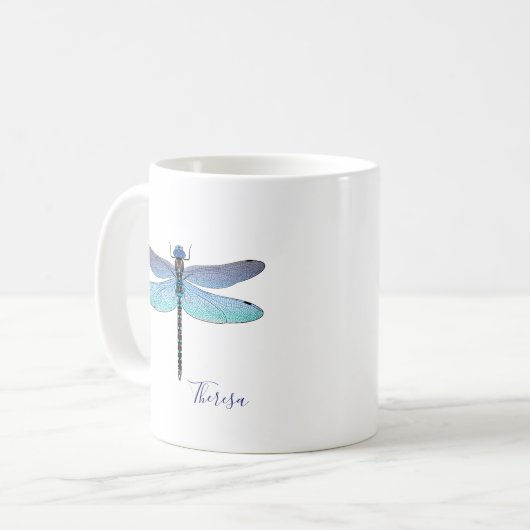 Niedliche Blue Dragonfly Tasse Kaffeekuchen (Vorderseite Links)