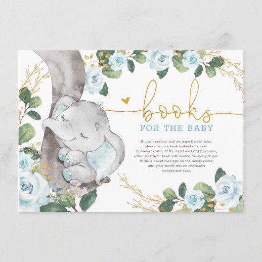Niedliche Blue Gold Floral Elephant Books für Baby Begleitkarte (Vorderseite)