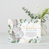 Niedliche Blue Gold Floral Elephant Books für Baby Begleitkarte (Stehend Vorderseite)