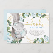 Niedliche Blue Gold Floral Elephant Books für Baby Begleitkarte (Vorne/Hinten)