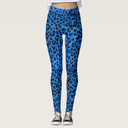 Niedliche Blue/Gold Leopard Print-Leggings Leggings (Vorderseite)