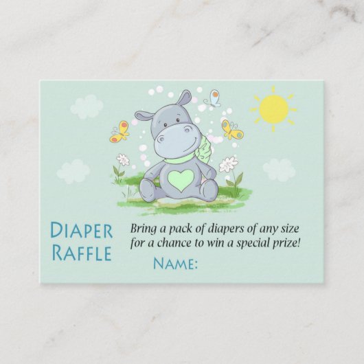 Niedliche Blue Hippo Diaper Raffelkarten Platzkarte (Vorderseite)
