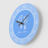 Niedliche Blue Kinderzimmer Footprints mit Baby Bo Große Wanduhr (Winkel)