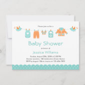 Niedliche Blue Orange Kleidung | Boy Baby Dusche Einladung (Vorderseite)