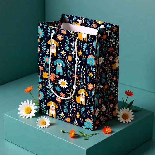 Niedliche Blue Puppy-Blume Mittlere Geschenktüte