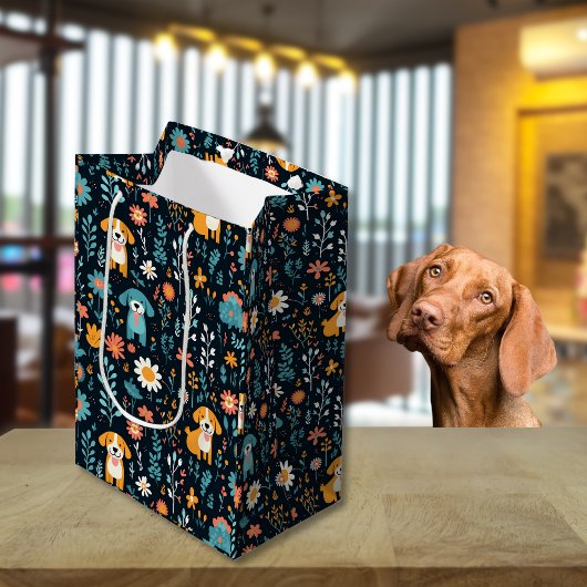 Niedliche Blue Puppy-Blume Mittlere Geschenktüte