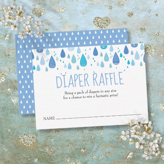 Niedliche Blue Raindrops Windeln Raffle Baby Dusch Begleitkarte