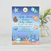 Niedliche Blue Seaside Beachy Baby Dusche Einladung (Stehend Vorderseite)