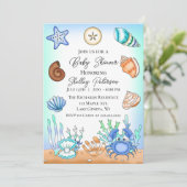 Niedliche Blue Seaside Beachy Baby Dusche Einladung (Stehend Vorderseite)