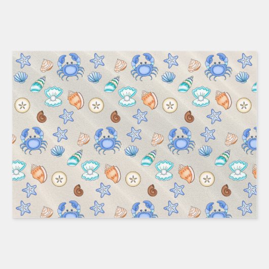 Niedliche Blue Seaside Beachy Baby Dusche Geschenkpapier Set (Vorderseite 3)