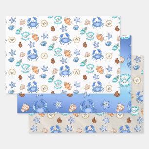 Niedliche Blue Seaside Beachy Baby Dusche Geschenkpapier Set