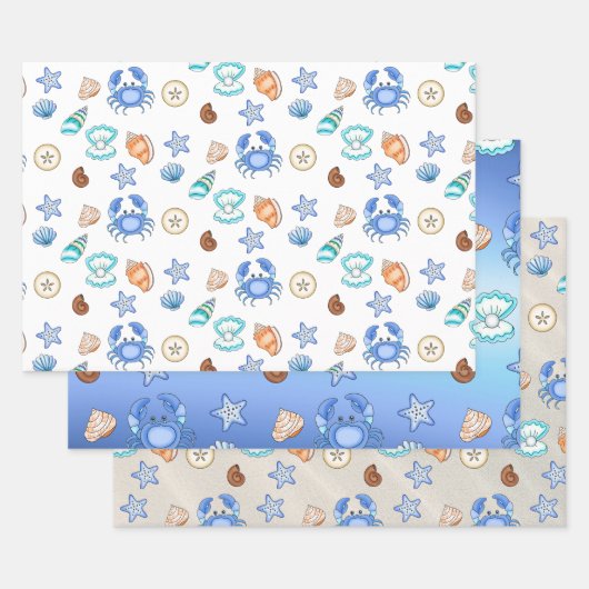 Niedliche Blue Seaside Beachy Baby Dusche Geschenkpapier Set (Set)