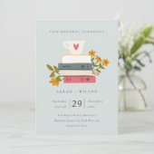 Niedliche Blue Stack Books Floral Vow Renewal Einl Dankeskarte (Stehend Vorderseite)