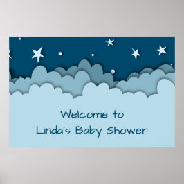 Niedliche Blue Stars und Clouds Babydusche Willkom Poster