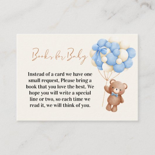 Niedliche Blue Teddy Bärenbücher für Babydusche Begleitkarte (Vorderseite)