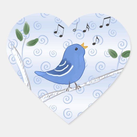Niedliche Bluebird-Stickers singen Herz-Aufkleber (Vorderseite)