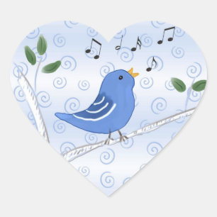 Niedliche Bluebird-Stickers singen Herz-Aufkleber