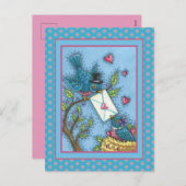 NIEDLICHE BLUEBIRD SWEETHEARDS, LIEBE VOGELVALENTI FEIERTAGSPOSTKARTE (Vorne/Hinten)