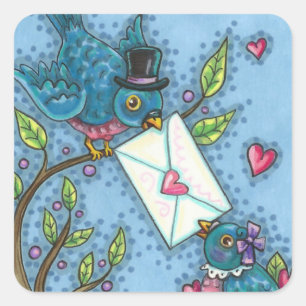 NIEDLICHE BLUEBIRD SWEETHEARDS, LIEBE VOGELVALENTI QUADRATISCHER AUFKLEBER