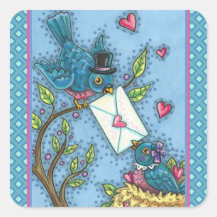 NIEDLICHE BLUEBIRD SWEETHEARDS, LIEBE VOGELVALENTI QUADRATISCHER AUFKLEBER
