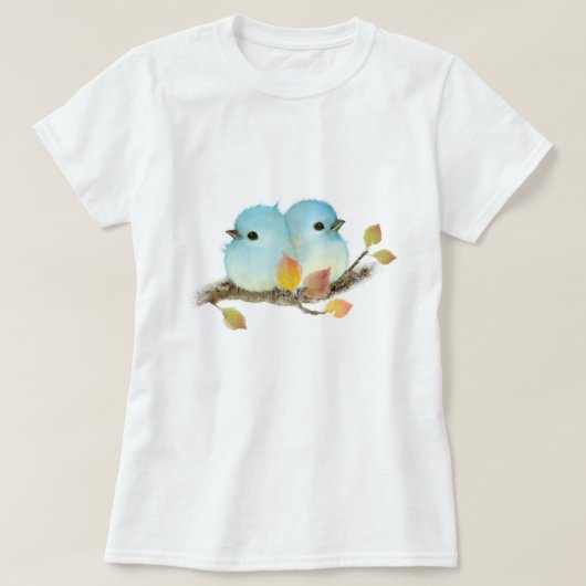 Niedliche Bluebirds auf Zweigniederlassung T-Shirt (Design vorne)