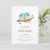 Niedliche Bluebirds Bird Baby Dusche Einladung (Stehend Vorderseite)