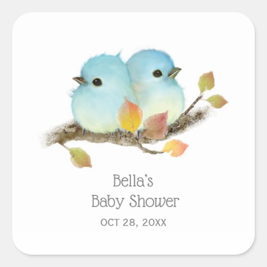 Niedliche Bluebirds Bird Baby Dusche Quadratischer Aufkleber (Vorderseite)