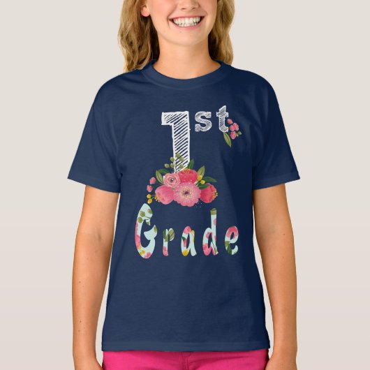Niedliche Blume 1. Klasse Zurück zur Schule T-Shirt (Vorderseite)