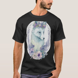 Niedliche Blume Arctic Fox Crown Floral Watercolor T-Shirt